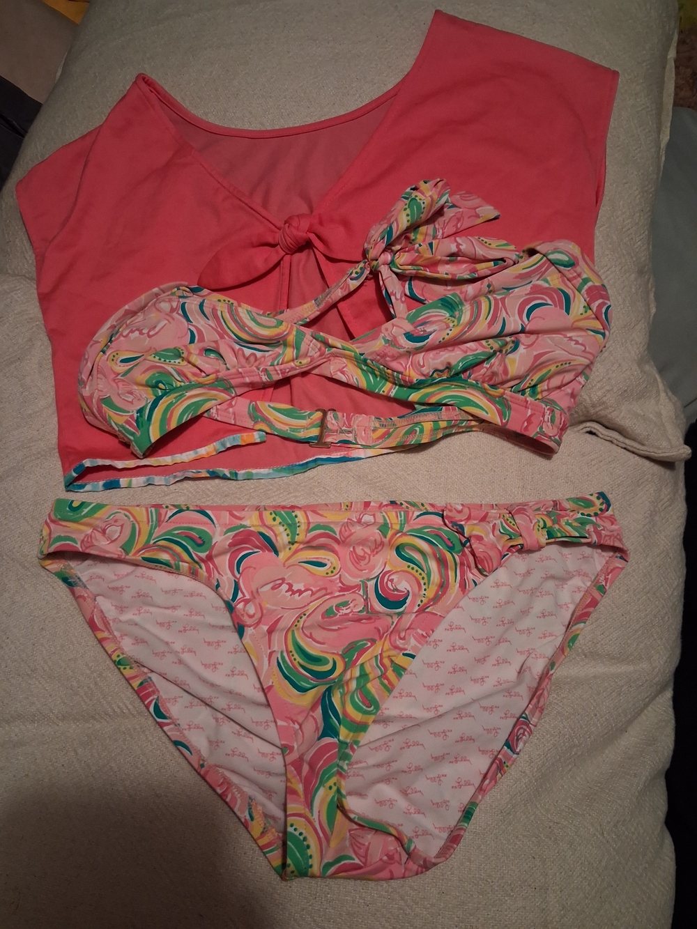 Lilly Pulitzer Pink Multicolor Swirl Bikini And Coverup